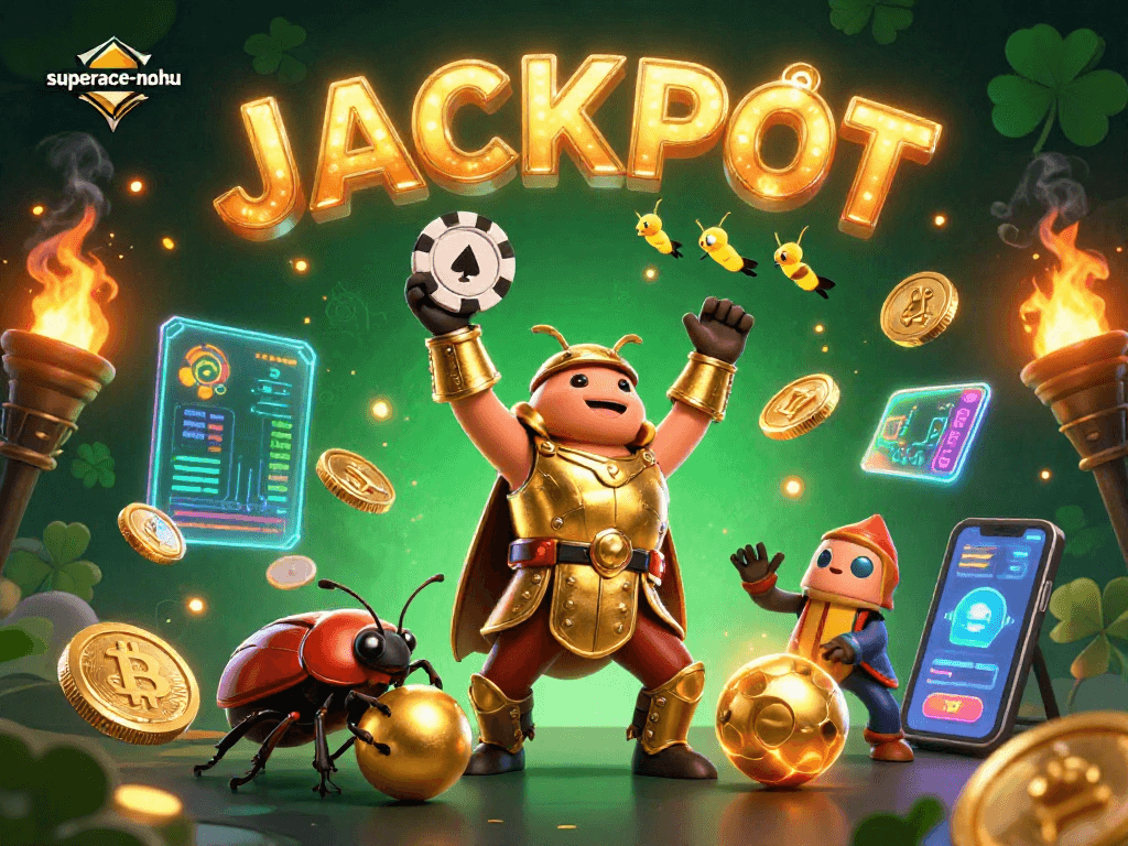 Engage with superace-nohu by witnessing an epic jackpot victory in this vibrant casino illustration.