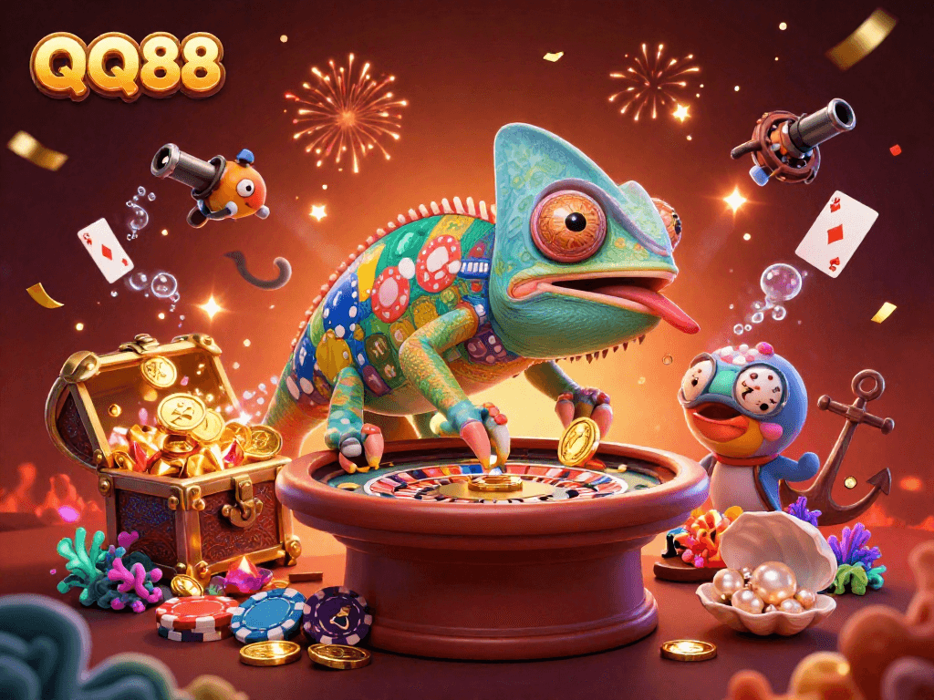 Experience thrilling games at QQ88 with vibrant visuals and rich casino action, from roulette to treasure hunting.