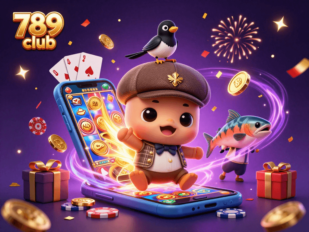 Engage with the exciting world of 789 club in this 3D illustration featuring playful characters and vibrant casino elements.