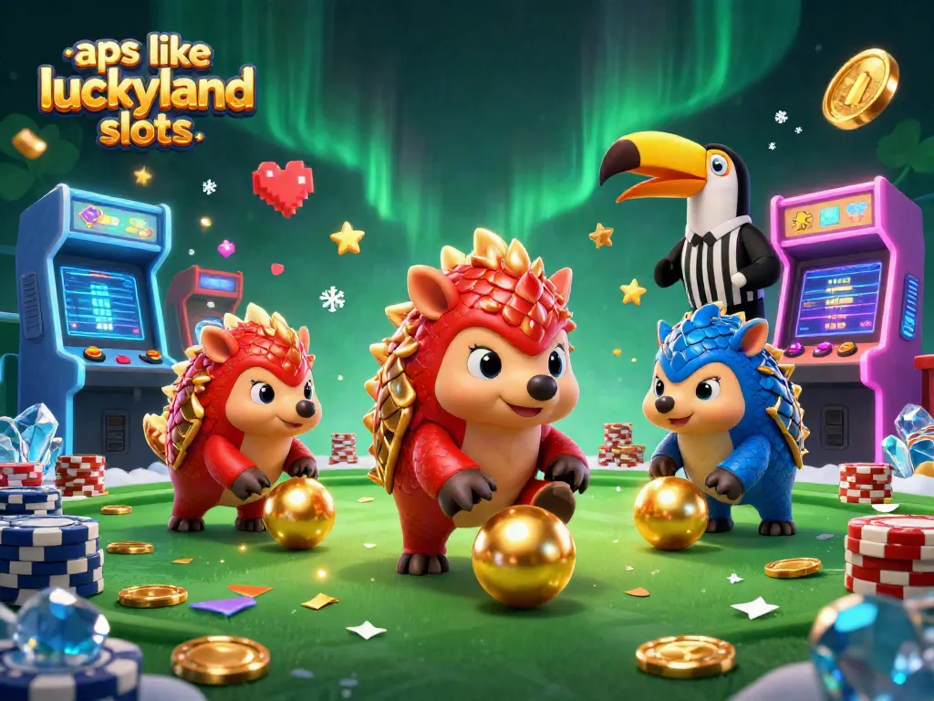 Experience thrilling gameplay with apps like luckyland slots featuring vibrant 3D illustrations of rival pangolins battling it out.