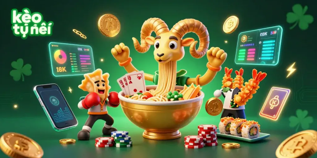 Engage in thrilling online betting with kèo trực tuyến, depicted in this lively 3D gaming illustration.