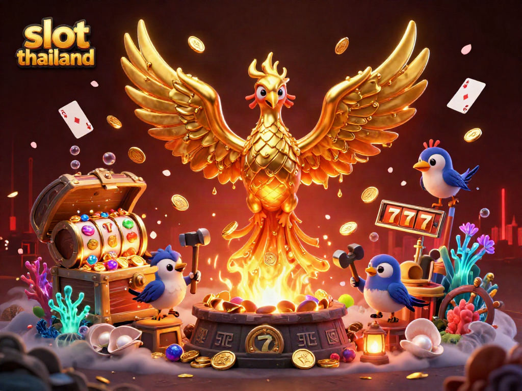 Experience thrilling slot gameplay with an ultra-detailed scene showcasing slot thailand elements and an energetic phoenix.