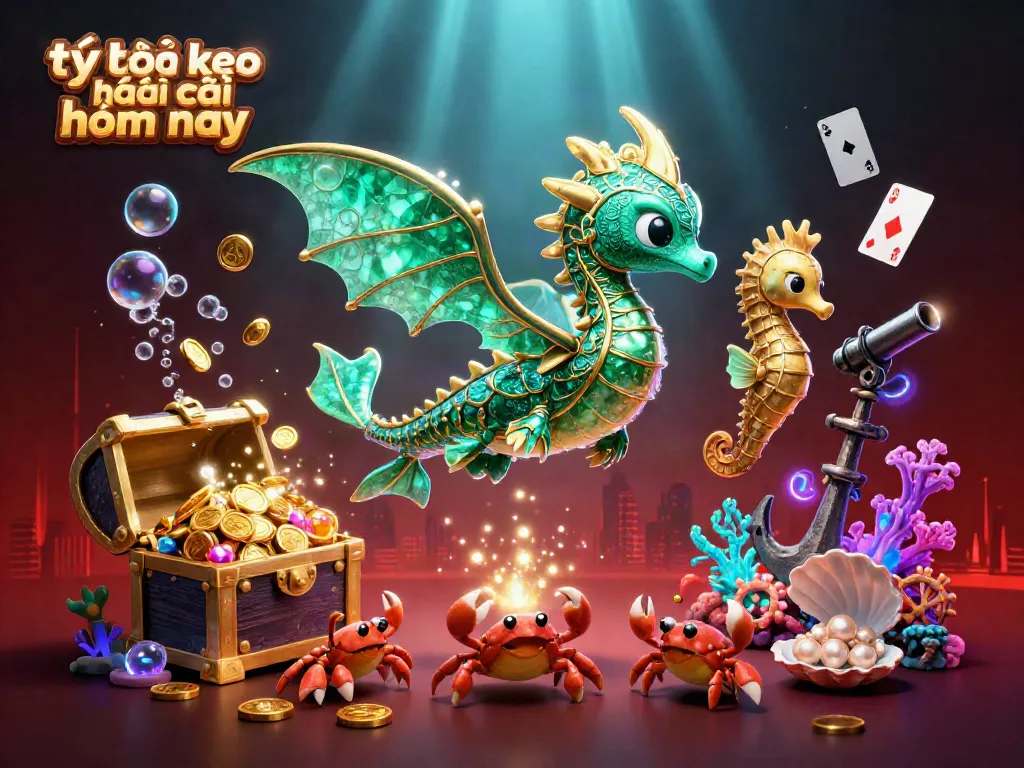 Bet on tỷ lệ kèo nhà cái hôm nay with strategic insights featuring a 3D sea dragon and vibrant casino elements.