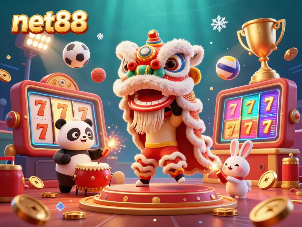 Experience exciting game dynamics at net88 with lively characters, sports elements, and vibrant casino decor.