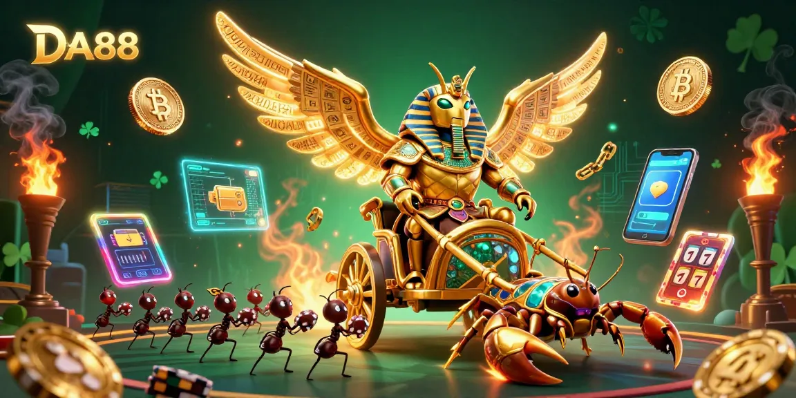 Engage in winnings with DA88 as the 3D scarab beetle leads a vivid casino adventure.
