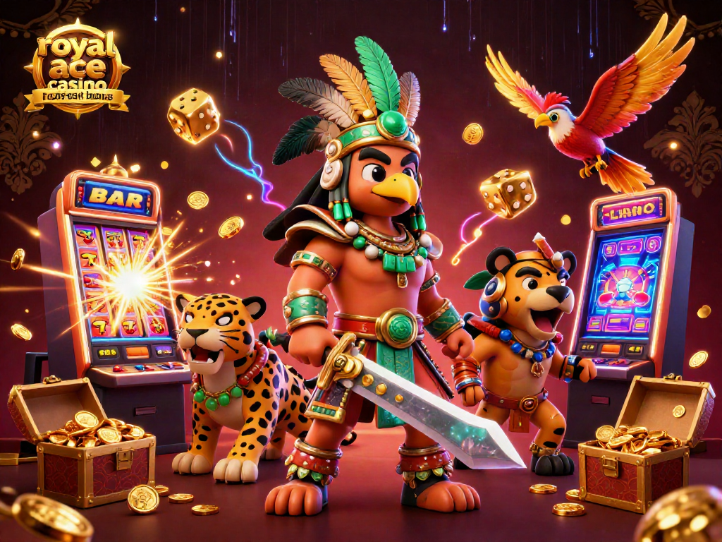 Experience the excitement of royal ace casino no deposit bonus with 3D characters amidst vibrant gaming elements.