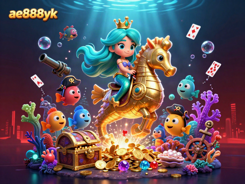 Experience the excitement of ae888yk with a vibrant underwater scene filled with treasure and games.