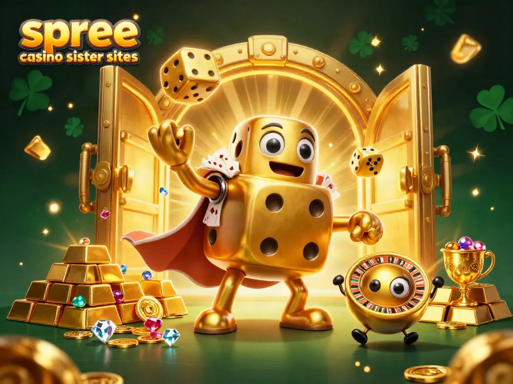 Engage with spree casino sister sites in a vibrant 3D cartoon casino scene full of excitement.