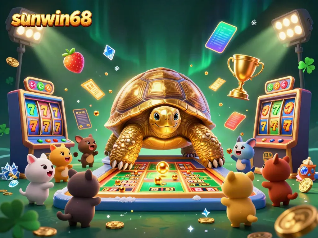 Watch small animals enjoy thrilling pinball action on the sunwin68 casino platform with golden coins and slot reels.