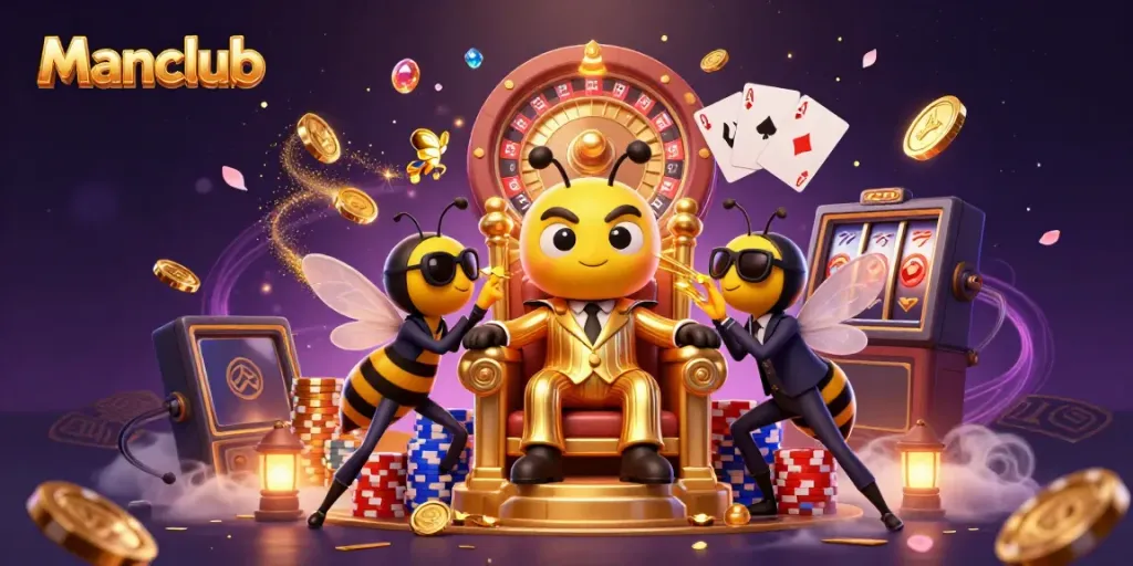Experience the excitement of gambling with Manclub's cartoon mob boss and lavish casino elements in captivating detail.