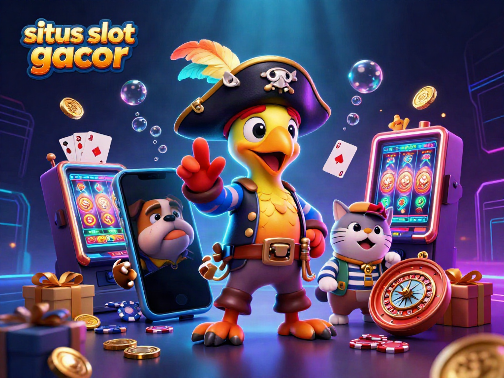 Play slots with excitement at situs slot gacor featuring pirate characters and dynamic casino elements.