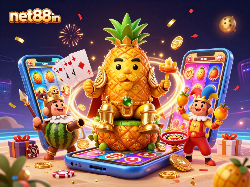 Join the excitement at net88in with vibrant casino characters and games bursting in celebration.