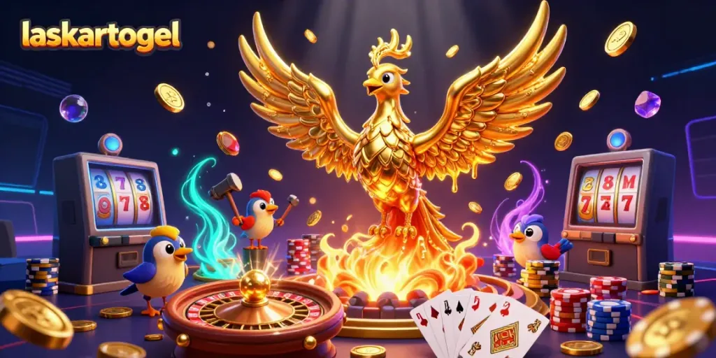 Experience the excitement of laskartogel with a 3D golden phoenix and spinning roulette wheel