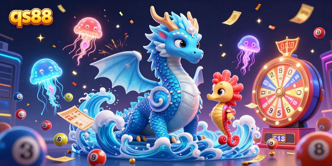 Experience winning excitement at qs88 with vibrant lottery balls and magical seahorse knights in action.
