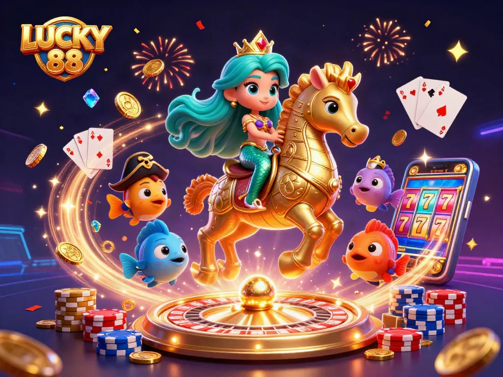 Experience the excitement of LUCKY 88 with magical gaming elements and vibrant visuals.