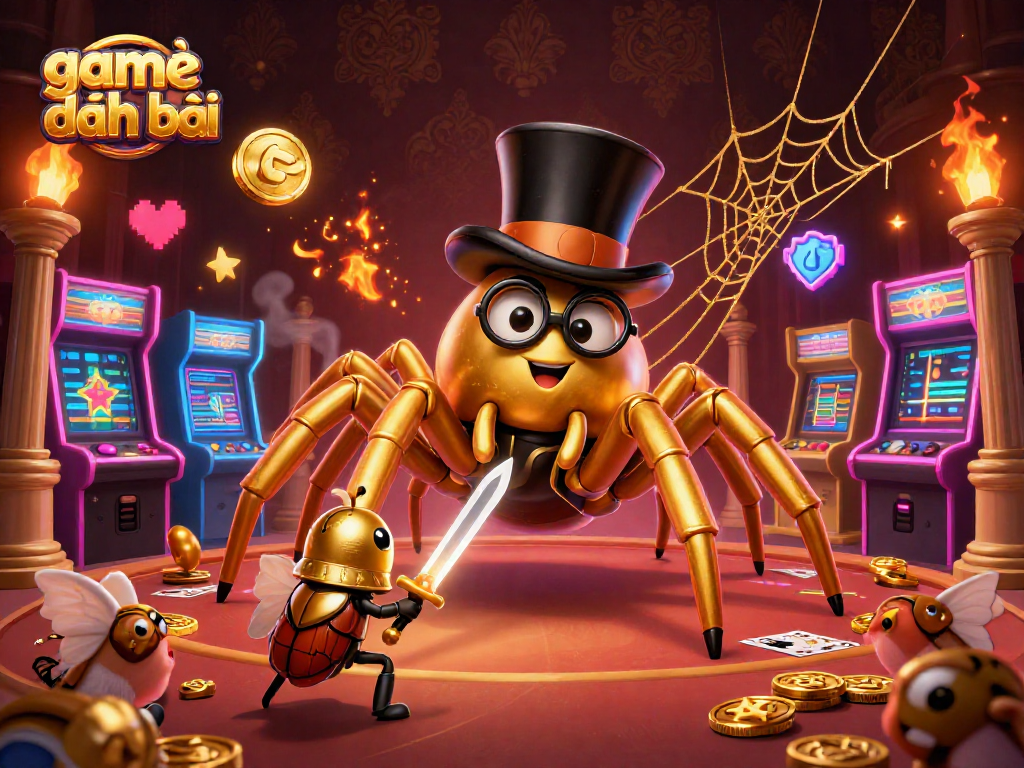 Experience the excitement of game đánh bài with a golden tarantula and a beetle knight!