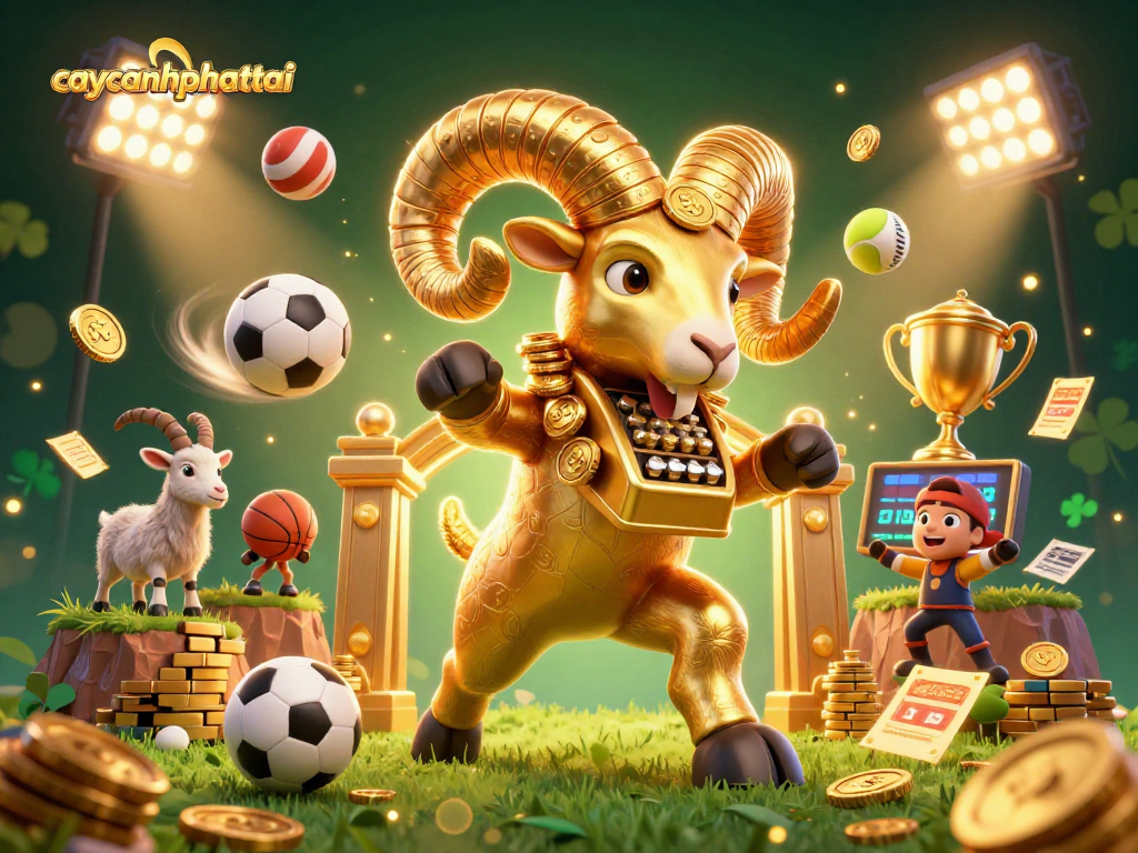 Play and win big with caycanhphattai's exciting 3D casino adventure featuring golden rams and sports elements.