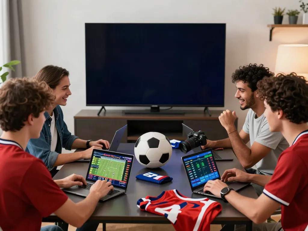 WWBOLA sports betting scene with friends excitedly placing bets and cheering
