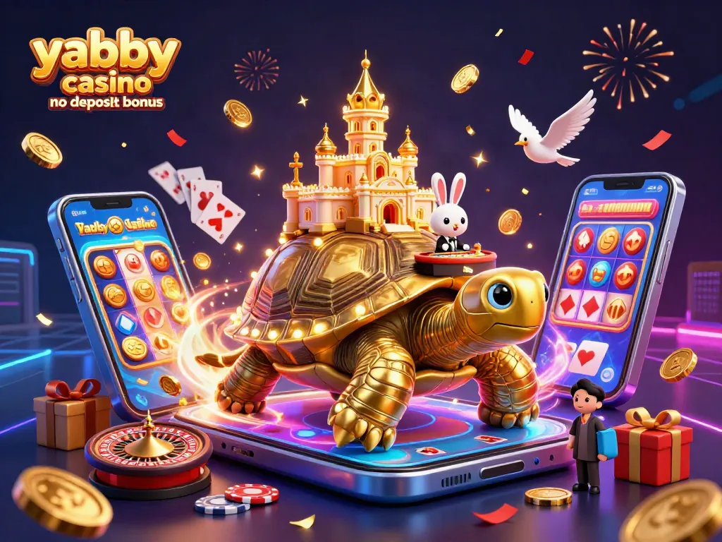 Experience the excitement of yabby casino no deposit bonus and vibrant game elements in this rich 3D illustration.