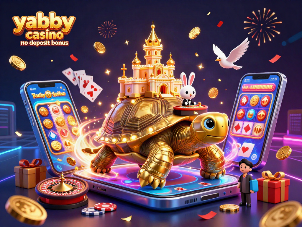 Experience the excitement of yabby casino no deposit bonus and vibrant game elements in this rich 3D illustration.