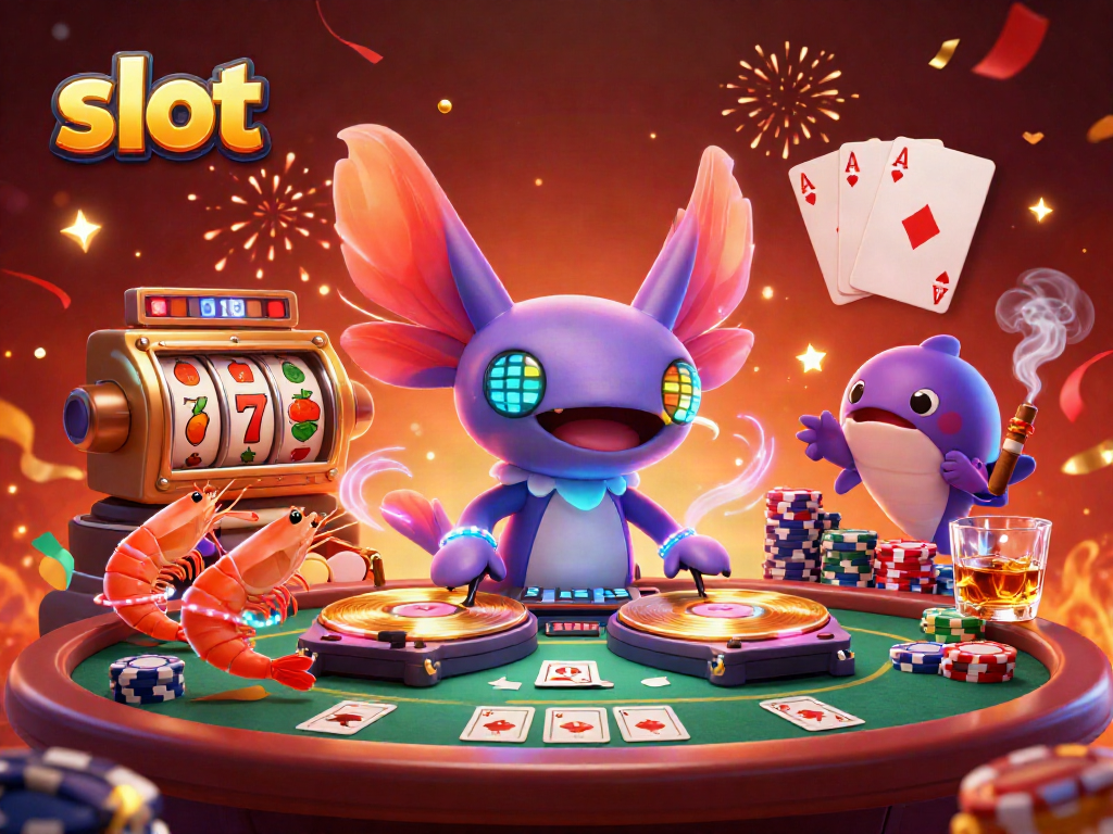 Slot dengan keberuntungan 7 dan simbol buah dalam permainan kasino, meriah dan berwarna-warni.