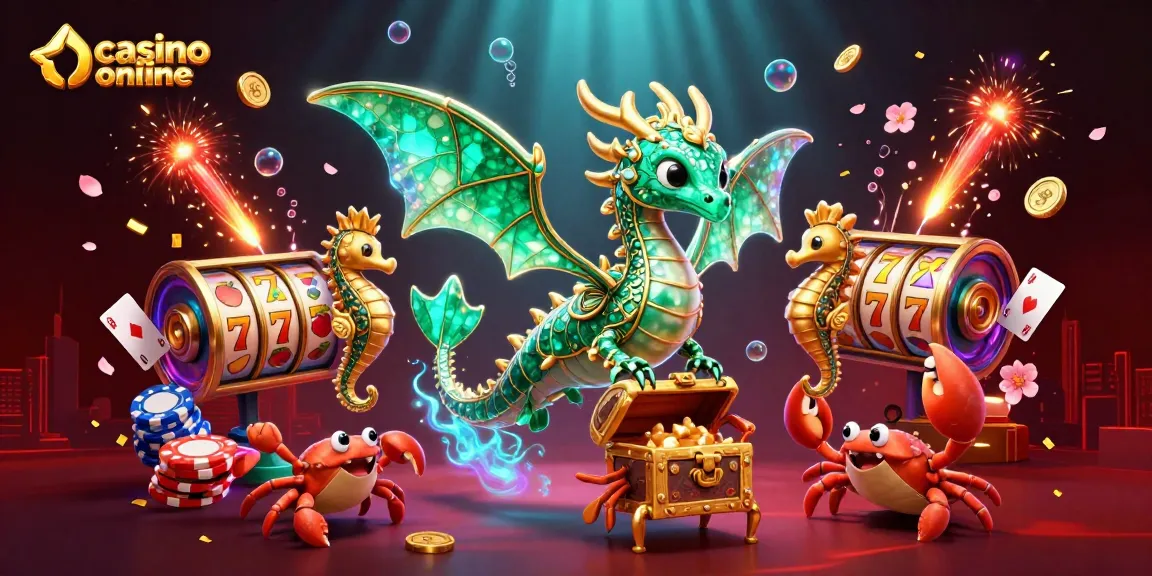 Permainan casino online dengan naga laut 3D dan elemen judi yang berkilauan.