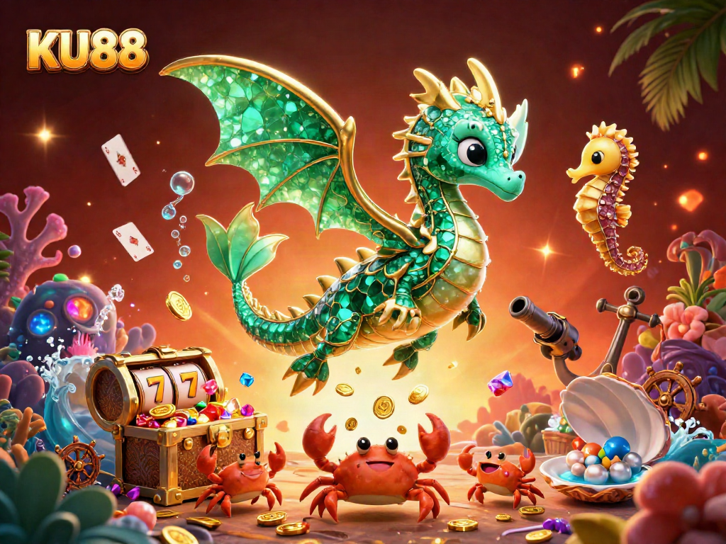 Experience thrilling slots and casino excitement with KU88 showcased in a vibrant treasure scene.
