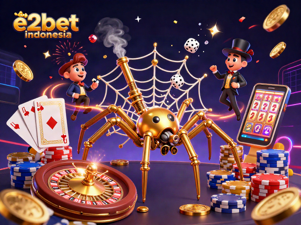 Menyusun strategi dalam perjudian e2bet Indonesia dengan pemandangan kasino yang penuh hiasan menarik.