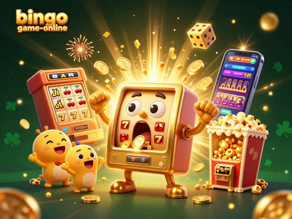Experience jackpot excitement at bingo-game-online with our animated golden slot machine bursting coins!