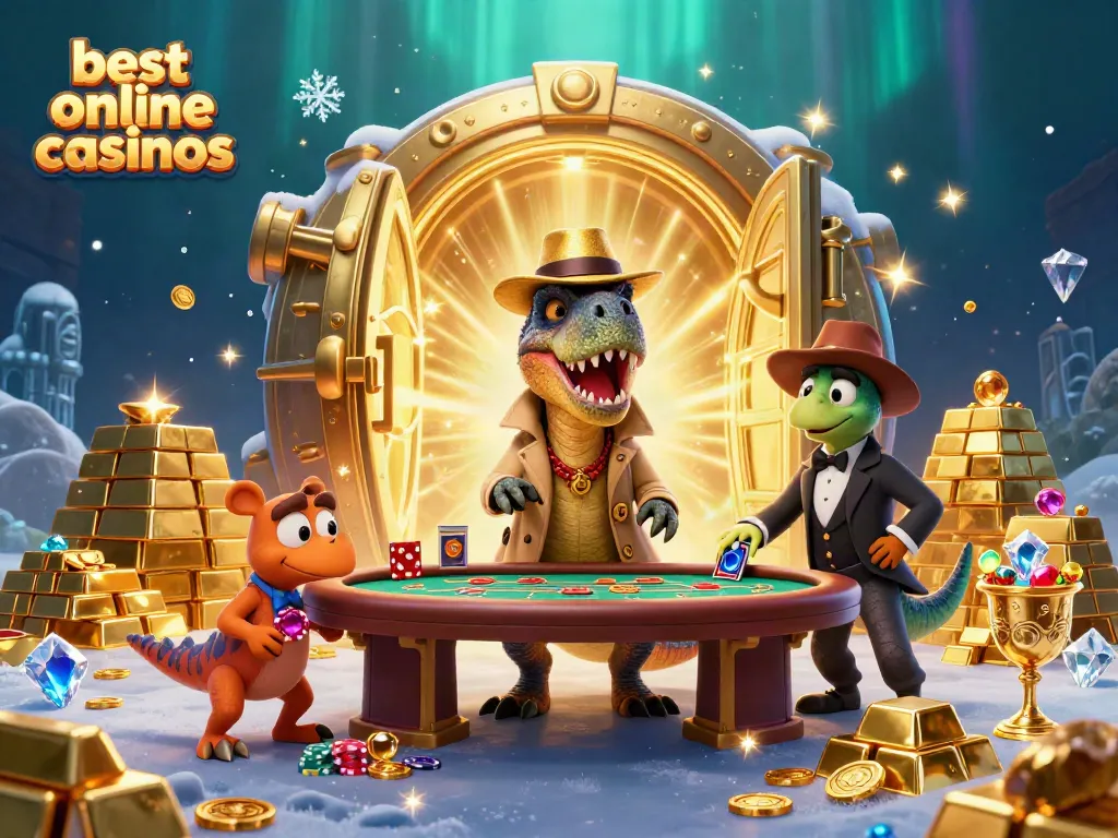 Experience the thrill of the best online casinos with a cartoon velociraptor and gemstone treasures!