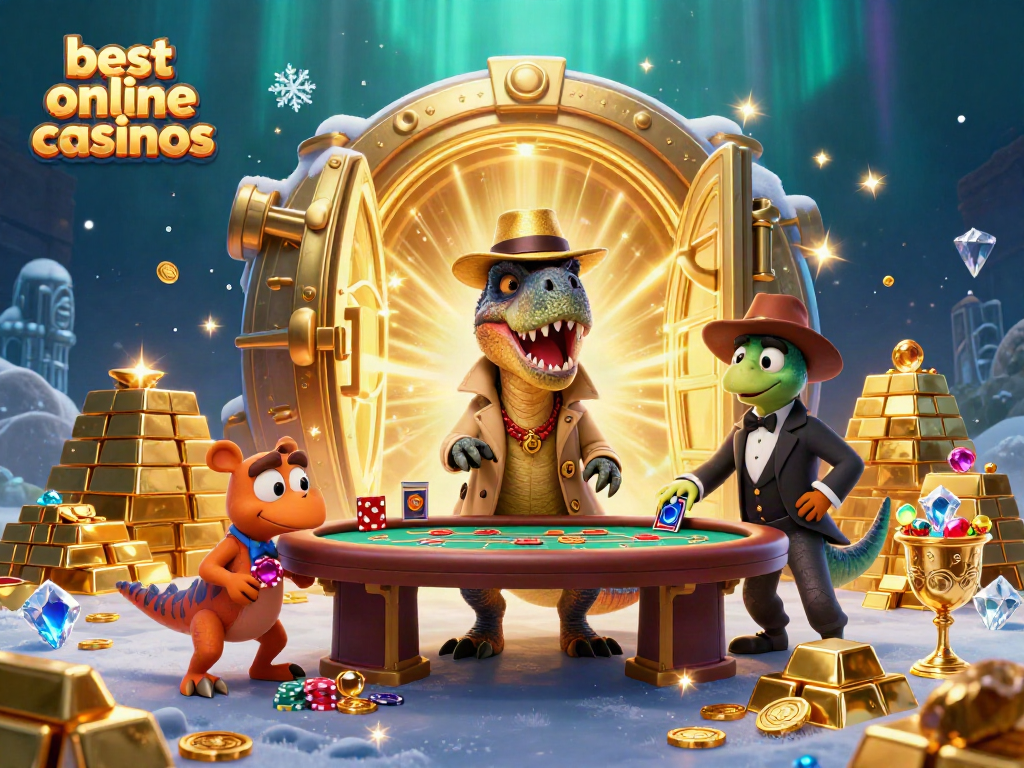 Experience the thrill of the best online casinos with a cartoon velociraptor and gemstone treasures!