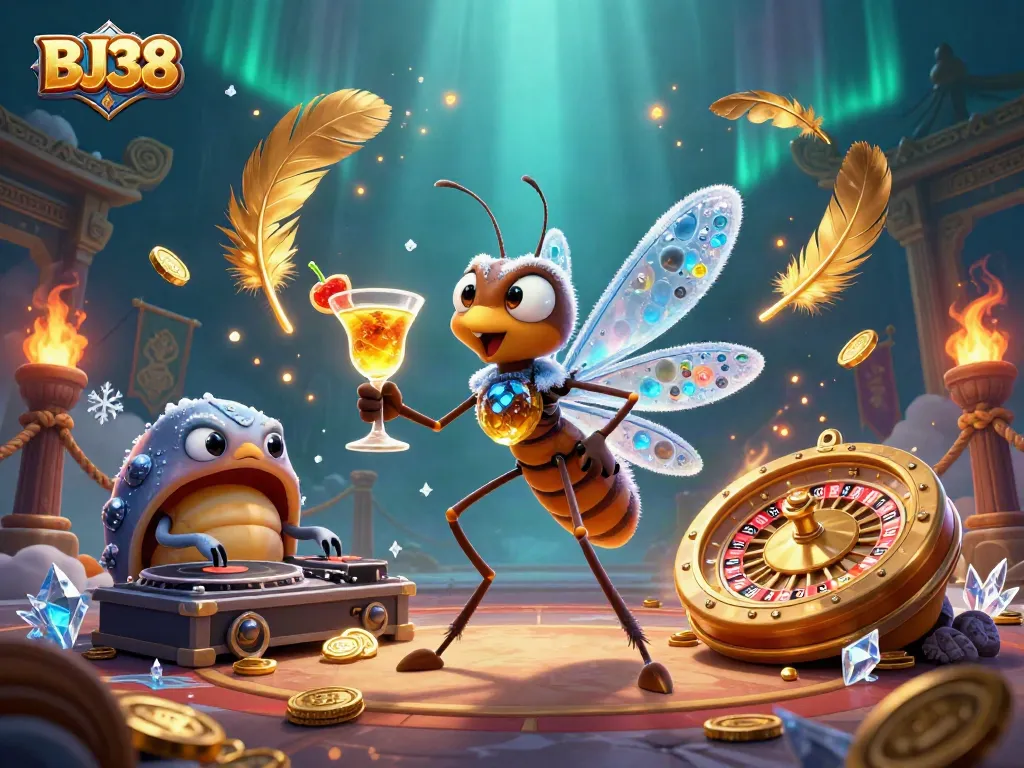 Engage in BJ38-themed casino action with lively mascots and dynamic elements.