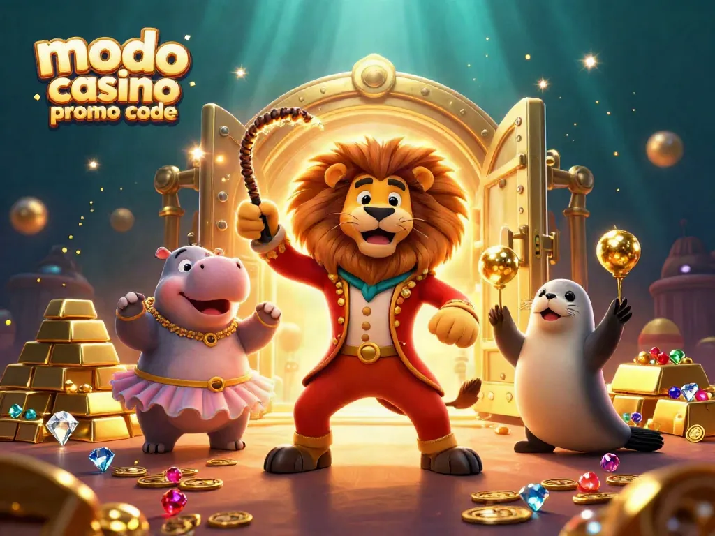 Discover exciting bonuses with modo casino promo code, featuring a colorful circus theme and casino elements.