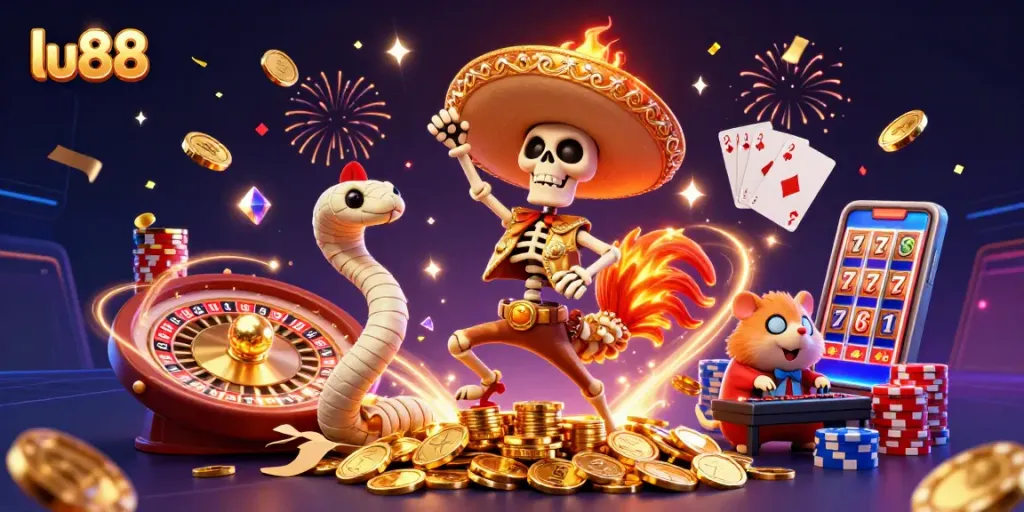 Experience winning at lu88 with vibrant characters and festive casino themes in dynamic action.