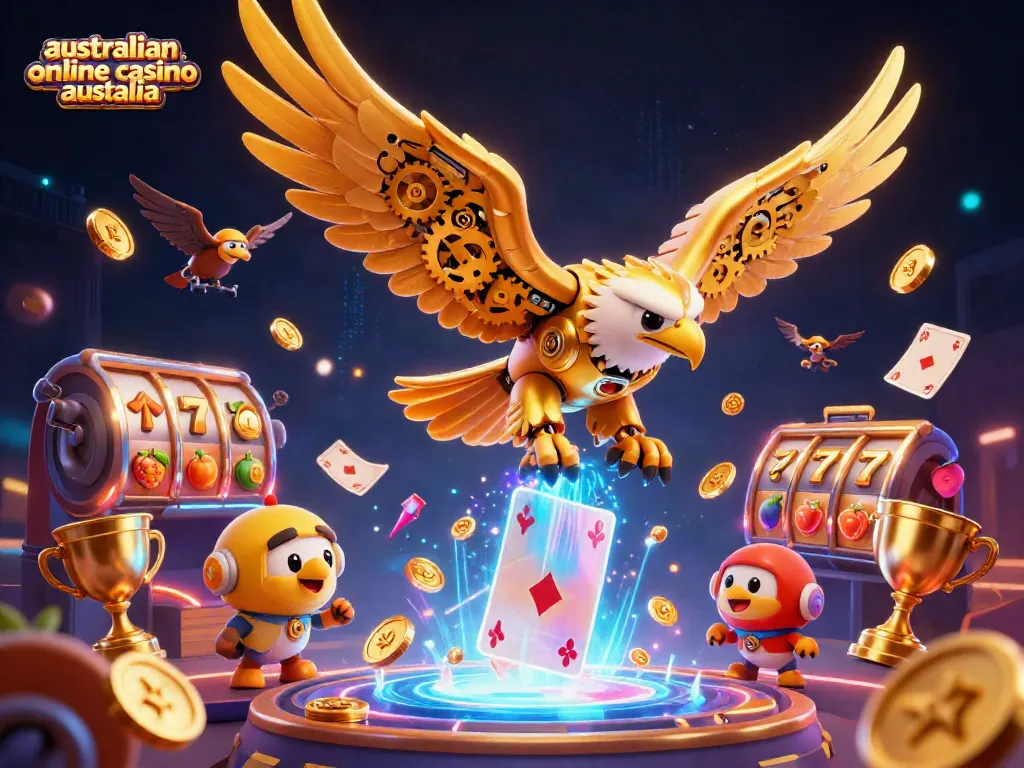 Experience thrilling gameplay at an Australian online casino Australia with vibrant graphics featuring a golden eagle and slot elements.