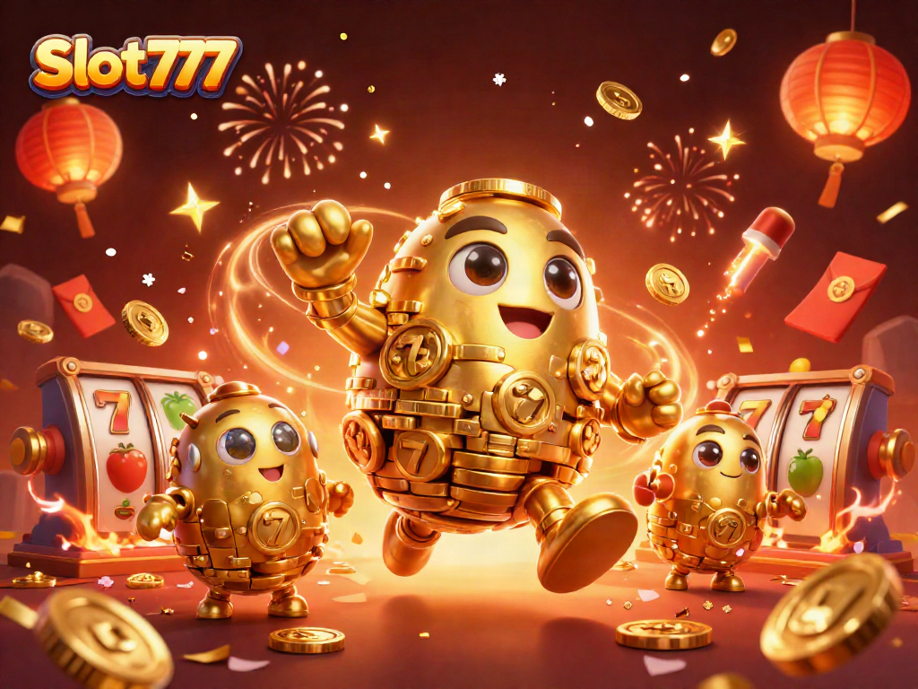 Experience excitement with Slot777 as golden golem and slot symbols bring luck and joy!