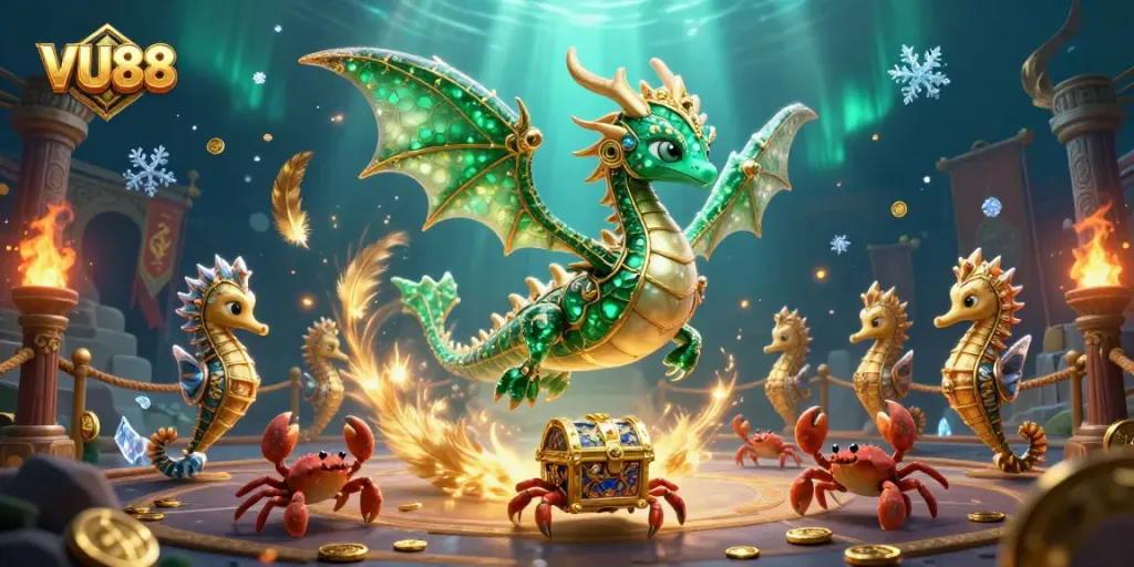 Experience thrilling action with VU88 in a vibrant 3D underwater casino scene.