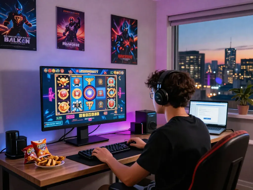 Engaged player enjoying exciting slot online games in a vibrant gaming setup