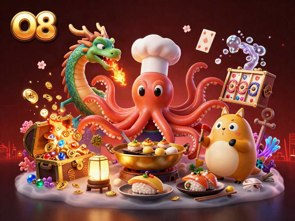 O8 showcases a vibrant casino scene with dynamic characters and exciting game elements.