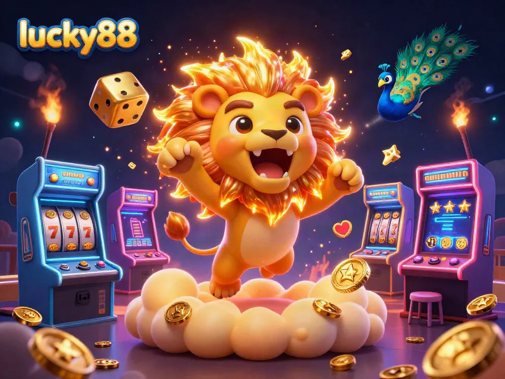 Experience thrilling gameplay with lucky88 in this vibrant 3D casino illustration.