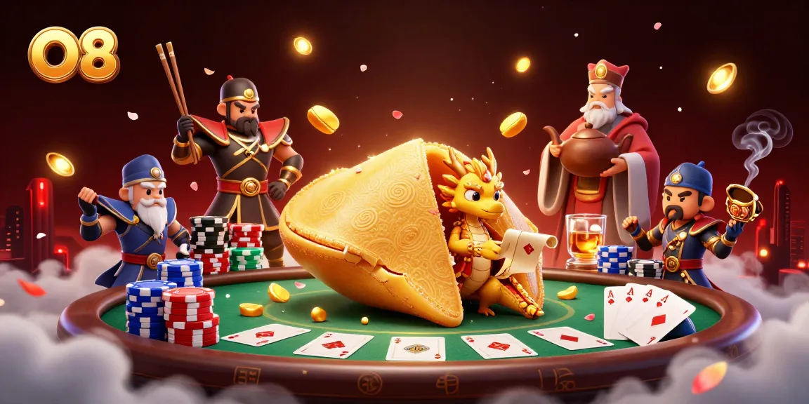 Engage with O8 while enjoying a dynamic fantasy casino scene filled with poker action.