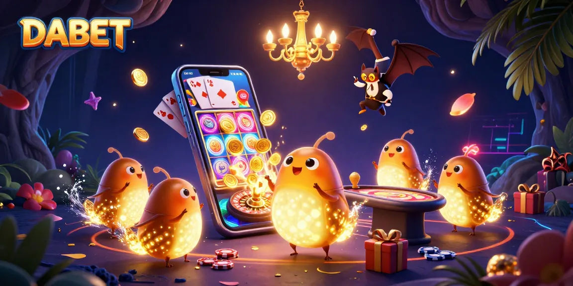 DABET illuminates a vibrant cave casino with glowworms and a bat dealer in an energetic game scene.