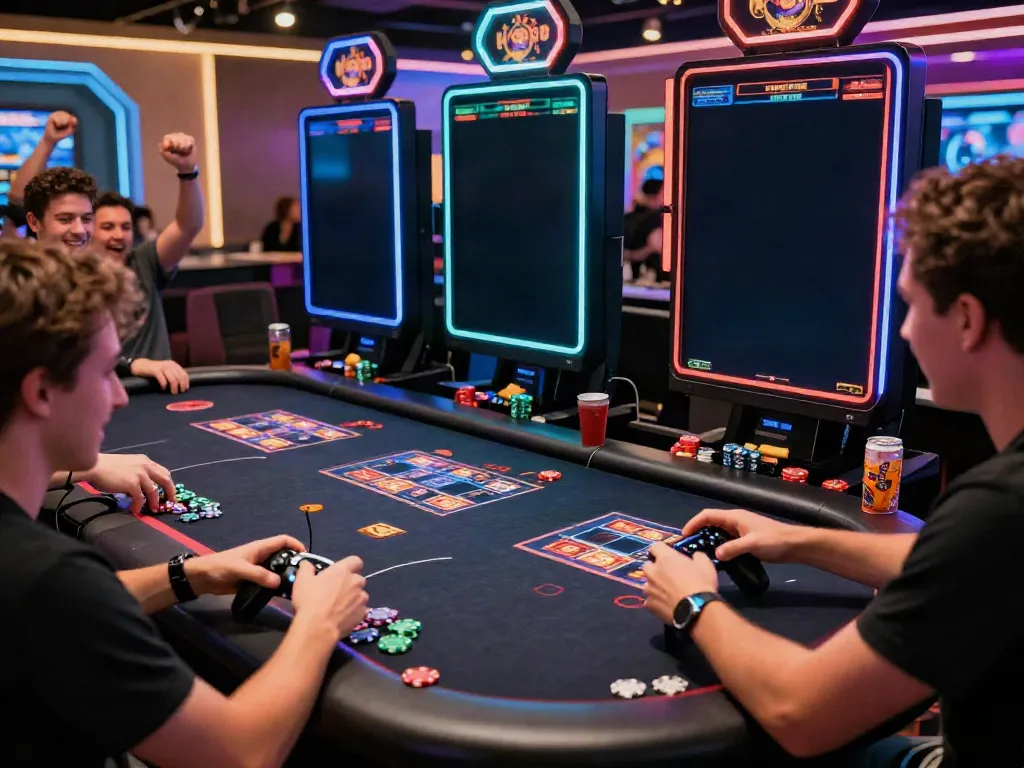 A player immersed in akunjp's interactive gaming experience at a vibrant virtual casino.