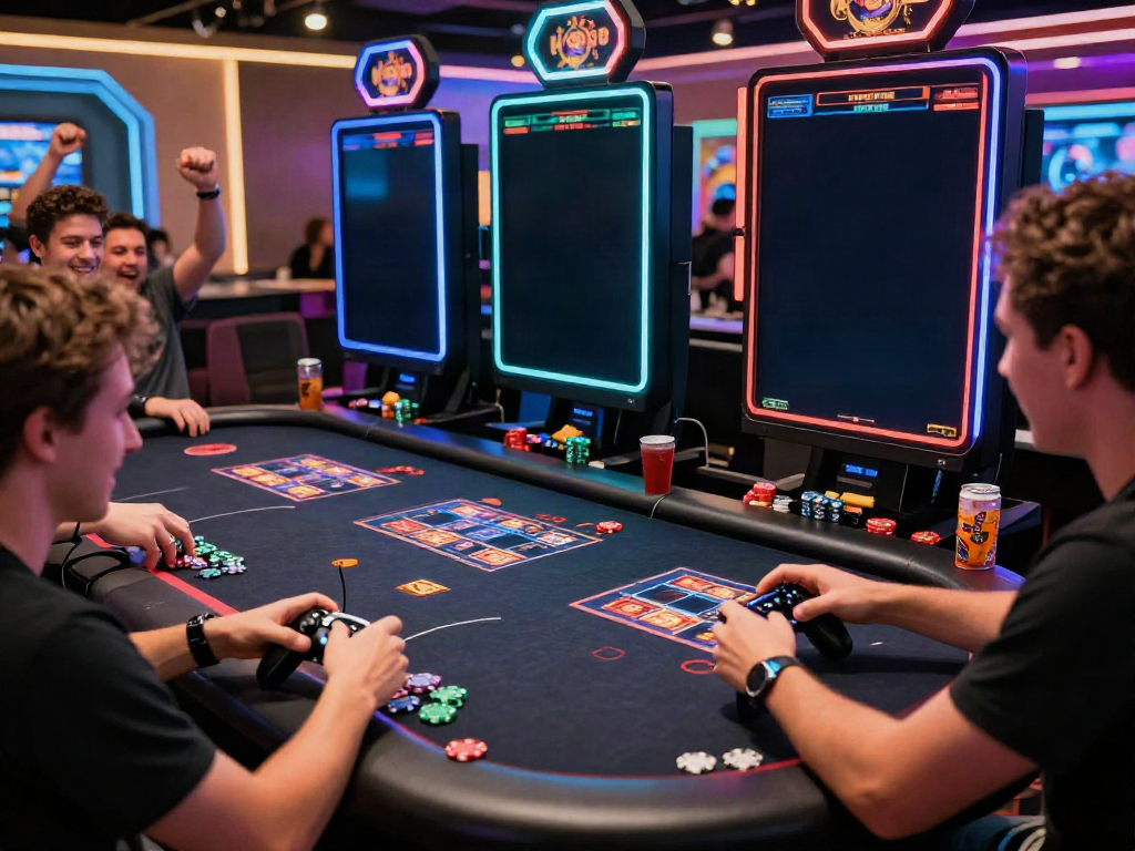 A player immersed in akunjp's interactive gaming experience at a vibrant virtual casino.