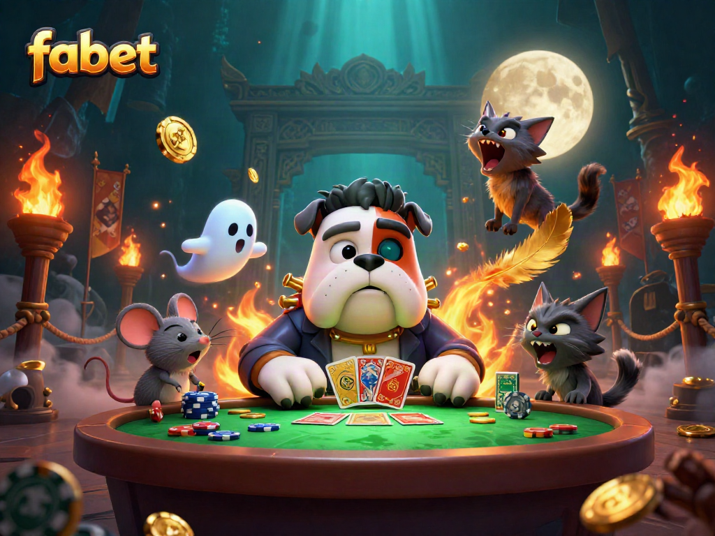 Experience exciting betting at fabet with a ghoulish twist, featuring a quirky cartoon dog dealer and spooky elements.