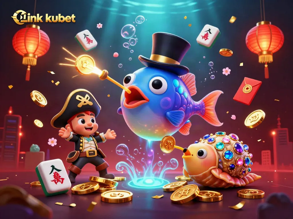 Engage in thrilling gameplay with Link kubet, showcasing vibrant underwater casino elements and lucky treasures.