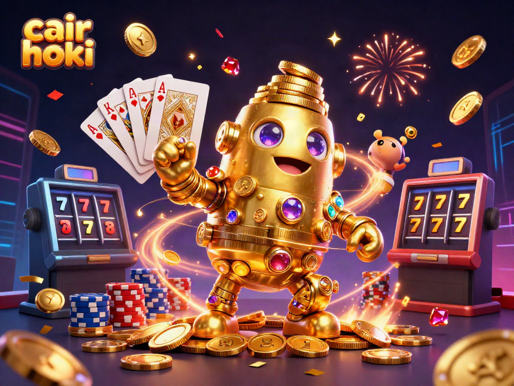 Cair hoki menghadirkan keseruan permainan online dengan simbol slot dan koin emas berkilau.