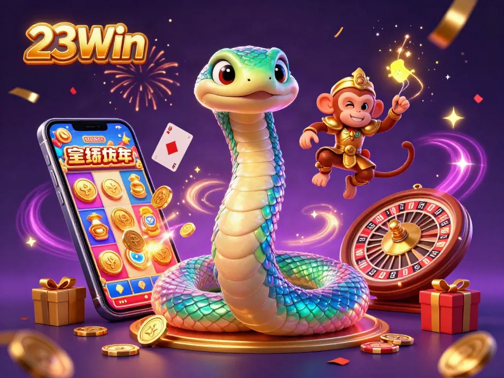 Experience the excitement of 23Win with a colorful 3D casino illustration showcasing vibrant characters and gaming elements.