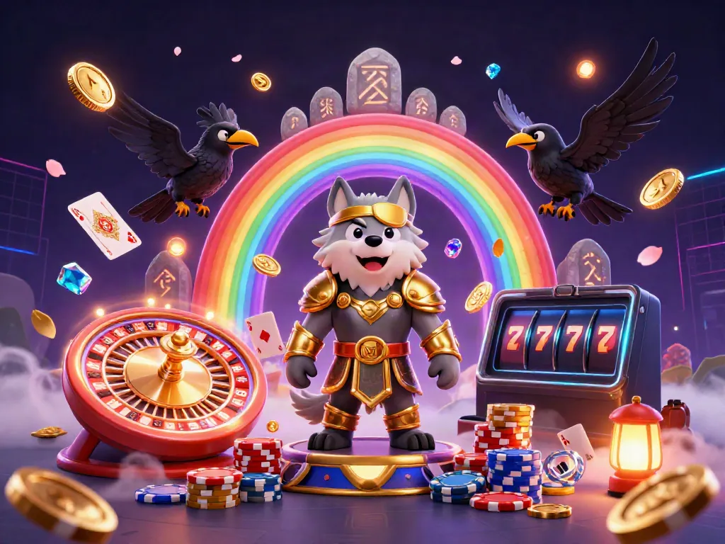 Experience kèo nhà cái with an engaging 3D casino-themed illustration, featuring Odin and ravens amidst vibrant casino elements.