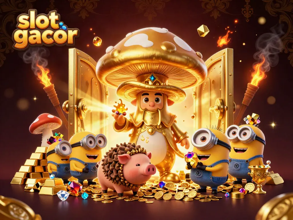 Experience slot gacor magic from a golden mushroom wizard with treasures and excitement.